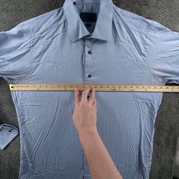 David Donahue Dress Shirt Men 17.5 34/35 Trim Fit Button Up Long Sleeve Blue - Picture 5 of 16